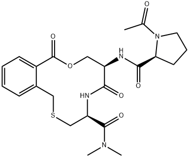 9,2,5-Benzoxathiaazacyclododecine-4-carboxamide, 7-[[[(2S)-1-acetyl-2-pyrrolidinyl]carbonyl]amino]-1,3,4,5,6,7,8,10-octahydro-N,N-dimethyl-6,10-dioxo-, (4S,7R)- Struktur