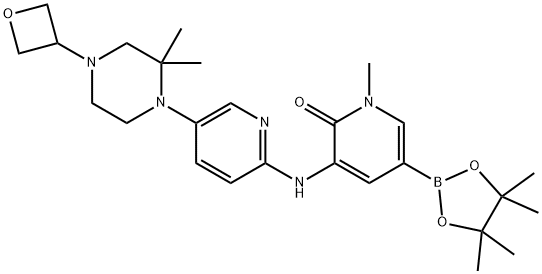 3-[[5-[2,2-Dimethyl-4-(3-oxetanyl)-1-piperazinyl]-2-pyridinyl]amino]-1-methyl-5-(4,4,5,5-tetramethyl-1,3,2-dioxaborolan-2-yl)-2(1H)-pyridinone Struktur