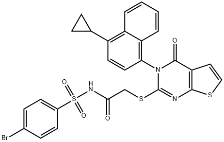 Acetamide, N-[(4-bromophenyl)sulfonyl]-2-[[3-(4-cyclopropyl-1-naphthalenyl)-3,4-dihydro-4-oxothieno[2,3-d]pyrimidin-2-yl]thio]- Struktur