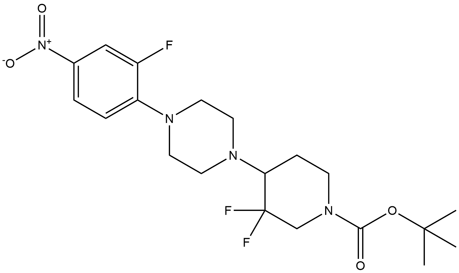 1-Piperidinecarboxylic acid, 3,3-difluoro-4-[4-(2-fluoro-4-nitrophenyl)-1-piperazinyl]-, 1,1-dimethylethyl ester, (-)- Struktur