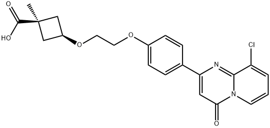 Cyclobutanecarboxylic acid, 3-[2-[4-(9-chloro-4-oxo-4H-pyrido[1,2-a]pyrimidin-2-yl)phenoxy]ethoxy]-1-methyl-, cis- Struktur