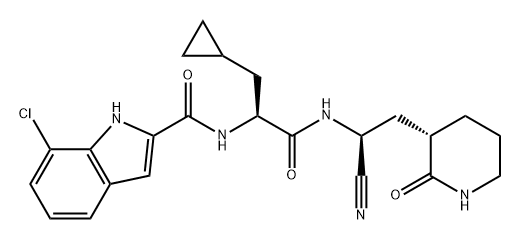 1H-Indole-2-carboxamide, 7-chloro-N-[(1S)-2-[[(1S)-1-cyano-2-[(3S)-2-oxo-3-piperidinyl]ethyl]amino]-1-(cyclopropylmethyl)-2-oxoethyl]- Struktur