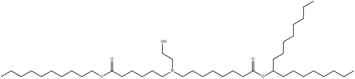 Octanoic acid, 8-[[6-(decyloxy)-6-oxohexyl](2-hydroxyethyl)amino]-, 1-octylnonyl ester Struktur