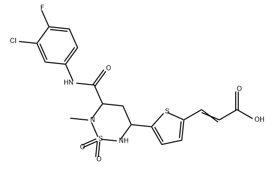 2-Propenoic acid, 3-[5-[5-[[(3-chloro-4-fluorophenyl)amino]carbonyl]tetrahydro-6-methyl-1,1-dioxido-2H-1,2,6-thiadiazin-3-yl]-2-thienyl]- Struktur