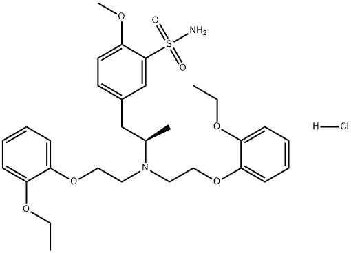 Benzenesulfonamide, 5-[(2R)-2-[bis[2-(2-ethoxyphenoxy)ethyl]amino]propyl]-2-methoxy-, hydrochloride (1:1) Struktur