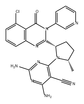 5-Pyrimidinecarbonitrile, 2,4-diamino-6-[(2S,5S)-2-[5-chloro-3,4-dihydro-4-oxo-3-(3-pyridinyl)-2-quinazolinyl]-5-methyl-1-pyrrolidinyl]- Struktur