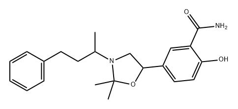 Benzamide, 5-[2,2-dimethyl-3-(1-methyl-3-phenylpropyl)-5-oxazolidinyl]-2-hydroxy- Struktur