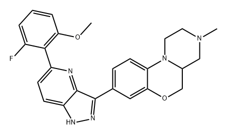 Pyrazino[2,1-c][1,4]benzoxazine, 8-[5-(2-fluoro-6-methoxyphenyl)-1H-pyrazolo[4,3-b]pyridin-3-yl]-1,2,3,4,4a,5-hexahydro-3-methyl- Struktur