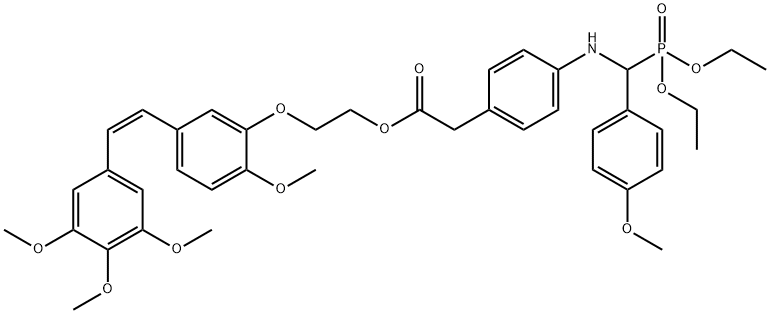 Benzeneacetic acid, 4-[[(diethoxyphosphinyl)(4-methoxyphenyl)methyl]amino]-, 2-[2-methoxy-5-[(1Z)-2-(3,4,5-trimethoxyphenyl)ethenyl]phenoxy]ethyl ester Struktur