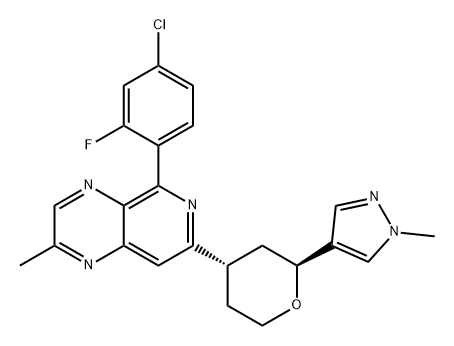 Pyrido[3,4-b]pyrazine, 5-(4-chloro-2-fluorophenyl)-2-methyl-7-[(2S,4S)-tetrahydro-2-(1-methyl-1H-pyrazol-4-yl)-2H-pyran-4-yl]- Struktur