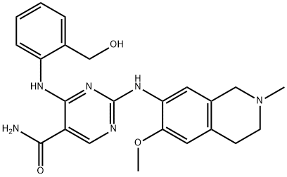 5-Pyrimidinecarboxamide, 4-[[2-(hydroxymethyl)phenyl]amino]-2-[(1,2,3,4-tetrahydro-6-methoxy-2-methyl-7-isoquinolinyl)amino]- Struktur