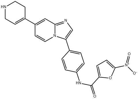 2-Furancarboxamide, 5-nitro-N-[4-[7-(1,2,3,6-tetrahydro-4-pyridinyl)imidazo[1,2-a]pyridin-3-yl]phenyl]- Struktur