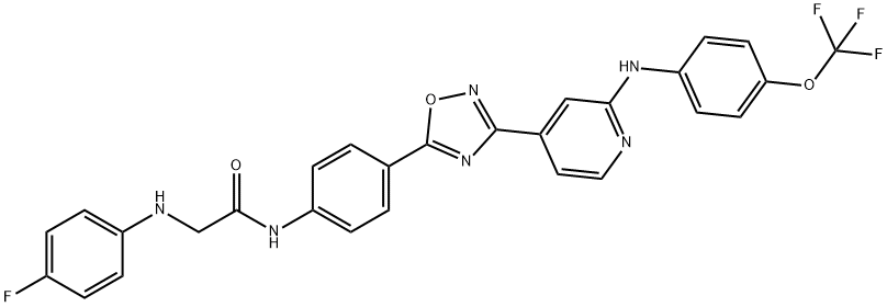 Acetamide, 2-[(4-fluorophenyl)amino]-N-[4-[3-[2-[[4-(trifluoromethoxy)phenyl]amino]-4-pyridinyl]-1,2,4-oxadiazol-5-yl]phenyl]- Struktur