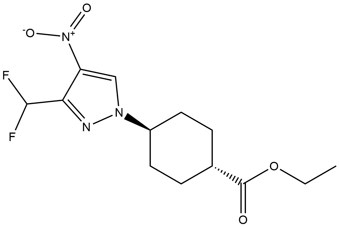 Ethyl trans-4-[3-(difluoromethyl)-4-nitro-1H-pyrazol-1-yl]cyclohexanecarboxylate Struktur