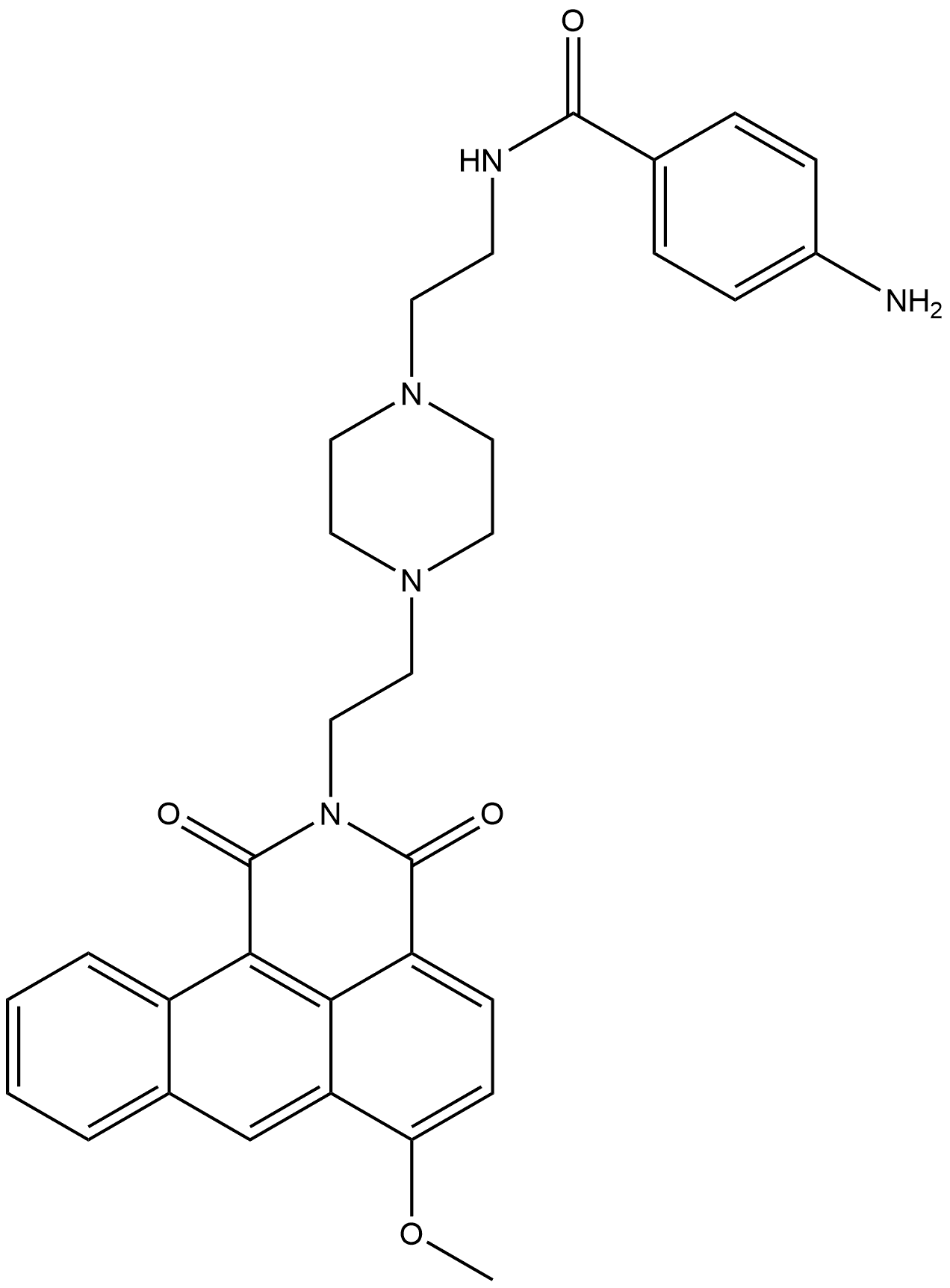 4-Amino-N-[2-[4-[2-(6-methoxy-1,3-dioxo-1H-dibenz[de,h]isoquinolin-2(3H)-yl)ethyl]-1-piperazinyl]ethyl]benzamide Struktur