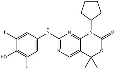 1-Cyclopentyl-7-[(3,5-difluoro-4-hydroxyphenyl)amino]-1,4-dihydro-4,4-dimethyl-2H-pyrimido[4,5-d][1,3]oxazin-2-one Struktur