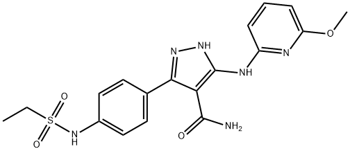 1H-Pyrazole-4-carboxamide, 3-[4-[(ethylsulfonyl)amino]phenyl]-5-[(6-methoxy-2-pyridinyl)amino]- Struktur