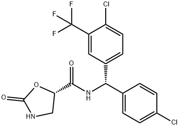 5-Oxazolidinecarboxamide, N-[(S)-(4-chlorophenyl)[4-chloro-3-(trifluoromethyl)phenyl]methyl]-2-oxo-, (5S)- Struktur