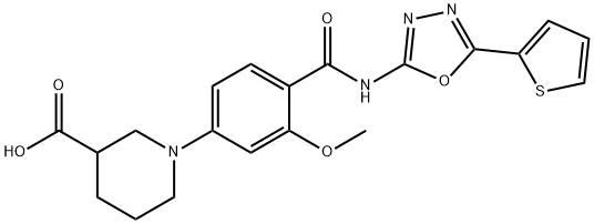 3-Piperidinecarboxylic acid, 1-[3-methoxy-4-[[[5-(2-thienyl)-1,3,4-oxadiazol-2-yl]amino]carbonyl]phenyl]- Struktur