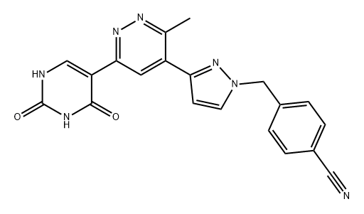 Benzonitrile, 4-[[3-[3-methyl-6-(1,2,3,4-tetrahydro-2,4-dioxo-5-pyrimidinyl)-4-pyridazinyl]-1H-pyrazol-1-yl]methyl]- Struktur