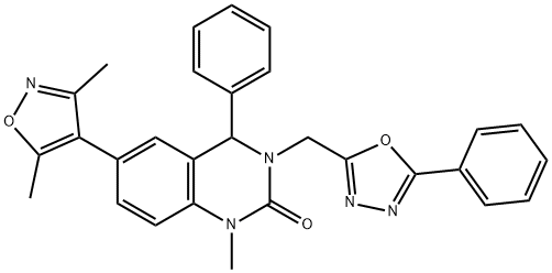 2(1H)-Quinazolinone, 6-(3,5-dimethyl-4-isoxazolyl)-3,4-dihydro-1-methyl-4-phenyl-3-[(5-phenyl-1,3,4-oxadiazol-2-yl)methyl]- Struktur