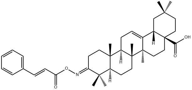 Olean-12-en-28-oic acid, 3-[[[(2E)-1-oxo-3-phenyl-2-propen-1-yl]oxy]imino]-, (3E)- Struktur