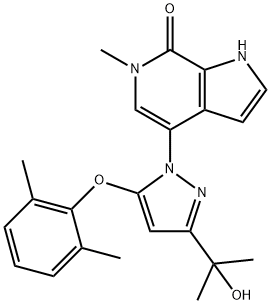 7H-Pyrrolo[2,3-c]pyridin-7-one, 4-[5-(2,6-dimethylphenoxy)-3-(1-hydroxy-1-methylethyl)-1H-pyrazol-1-yl]-1,6-dihydro-6-methyl- Struktur