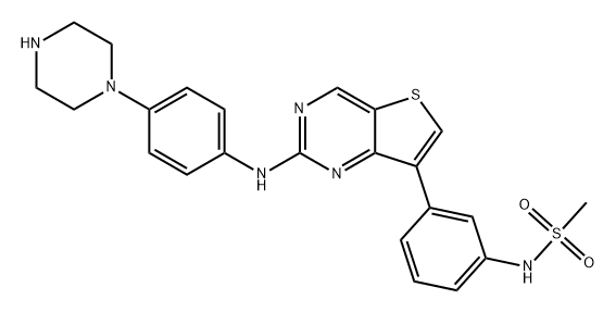 Methanesulfonamide, N-[3-[2-[[4-(1-piperazinyl)phenyl]amino]thieno[3,2-d]pyrimidin-7-yl]phenyl]- Struktur