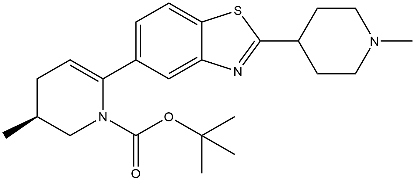 tert-butyl (S)-3-methyl-6-(2-(1-methylpiperidin-4-yl)benzo[d]thiazol-5-yl)-3,4-dihydropyridine-1(2H)-carboxylate Struktur