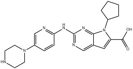 7H-Pyrrolo[2,3-d]pyrimidine-6-carboxylic acid, 7-cyclopentyl-2-[[5-(1-piperazinyl)-2-pyridinyl]amino]- Struktur