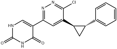 2,4(1H,3H)-Pyrimidinedione, 5-[6-chloro-5-[(1R,2R)-2-phenylcyclopropyl]-3-pyridazinyl]- Struktur