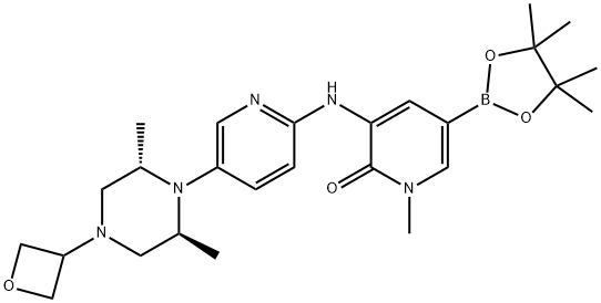 3-[[5-[(2S,6S)-2,6-Dimethyl-4-(3-oxetanyl)-1-piperazinyl]-2-pyridinyl]amino]-1-methyl-5-(4,4,5,5-tetramethyl-1,3,2-dioxaborolan-2-yl)-2(1H)-pyridinone Struktur