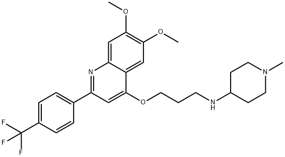 4-Piperidinamine, N-[3-[[6,7-dimethoxy-2-[4-(trifluoromethyl)phenyl]-4-quinolinyl]oxy]propyl]-1-methyl- Struktur