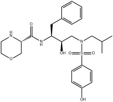 3-Morpholinecarboxamide, N-[(1S,2R)-2-hydroxy-3-[[(4-hydroxyphenyl)sulfonyl](2-methylpropyl)amino]-1-(phenylmethyl)propyl]-, (3S)- Struktur