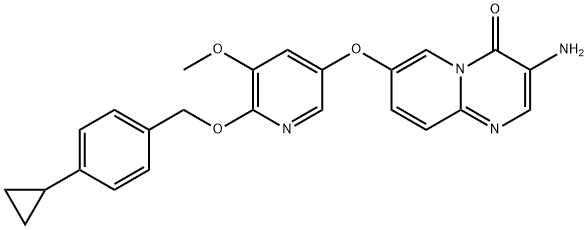 4H-Pyrido[1,2-a]pyrimidin-4-one, 3-amino-7-[[6-[(4-cyclopropylphenyl)methoxy]-5-methoxy-3-pyridinyl]oxy]- Struktur