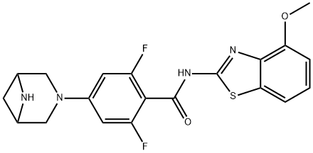 Benzamide, 4-(3,6-diazabicyclo[3.1.1]hept-3-yl)-2,6-difluoro-N-(4-methoxy-2-benzothiazolyl)- Struktur