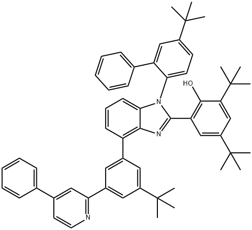 Phenol, 2,4-bis(1,1-dimethylethyl)-6-[1-[5-(1,1-dimethylethyl)[1,1'-biphenyl]-2-yl]-4-[3-(1,1-dimethylethyl)-5-(4-phenyl-2-pyridinyl)phenyl]-1H-benzimidazol-2-yl]- Struktur