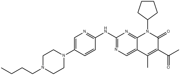 Pyrido[2,3-d]pyrimidin-7(8H)-one, 6-acetyl-2-[[5-(4-butyl-1-piperazinyl)-2-pyridinyl]amino]-8-cyclopentyl-5-methyl- Struktur