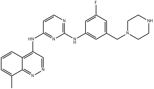 2,4-Pyrimidinediamine, N2-[3-fluoro-5-(1-piperazinylmethyl)phenyl]-N4-(8-methyl-4-cinnolinyl)- Struktur