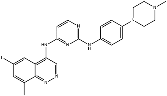 2,4-Pyrimidinediamine, N4-(6-fluoro-8-methyl-4-cinnolinyl)-N2-[4-(4-methyl-1-piperazinyl)phenyl]- Struktur