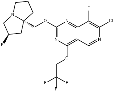 Pyrido[4,3-d]pyrimidine, 7-chloro-8-fluoro-2-[[(2R,7aS)-2-fluorotetrahydro-1H-pyrrolizin-7a(5H)-yl]methoxy]-4-(2,2,2-trifluoroethoxy)- Struktur