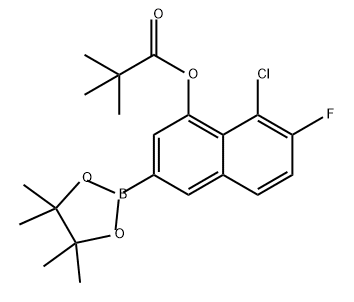 Propanoic acid, 2,2-dimethyl-, 8-chloro-7-fluoro-3-(4,4,5,5-tetramethyl-1,3,2-dioxaborolan-2-yl)-1-naphthalenyl ester Struktur