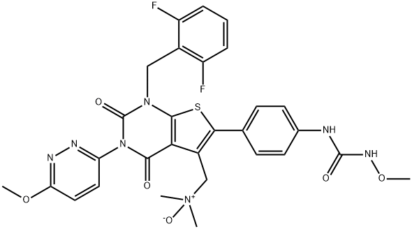 Urea, N-[4-[1-[(2,6-difluorophenyl)methyl]-5-[(dimethyloxidoamino)methyl]-1,2,3,4-tetrahydro-3-(6-methoxy-3-pyridazinyl)-2,4-dioxothieno[2,3-d]pyrimidin-6-yl]phenyl]-N'-methoxy- Struktur