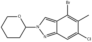 4-Bromo-6-chloro-5-methyl-2-(tetrahydro-2H-pyran-2-yl)-2H-indazole Struktur