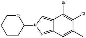 4-Bromo-5-chloro-6-methyl-2-(tetrahydro-2H-pyran-2-yl)-2H-indazole Struktur