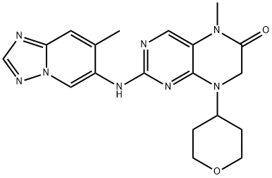 6(5H)-Pteridinone, 7,8-dihydro-5-methyl-2-[(7-methyl[1,2,4]triazolo[1,5-a]pyridin-6-yl)amino]-8-(tetrahydro-2H-pyran-4-yl)- Struktur