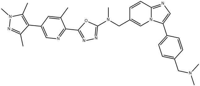 3-[4-[(Dimethylamino)methyl]phenyl]-N-methyl-N-[5-[3-methyl-5-(1,3,5-trimethyl-1H-pyrazol-4-yl)-2-pyridinyl]-1,3,4-oxadiazol-2-yl]imidazo[1,2-a]pyridine-6-methanamine Struktur