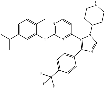 Pyrimidine, 2-[2-methyl-5-(1-methylethyl)phenoxy]-4-[1-(4-piperidinyl)-4-[4-(trifluoromethyl)phenyl]-1H-imidazol-5-yl]- Struktur