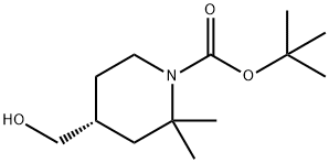 1-Piperidinecarboxylic acid, 4-(hydroxymethyl)-2,2-dimethyl-, 1,1-dimethylethyl ester, (4R)- Struktur