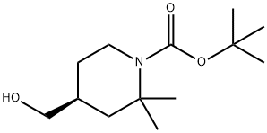 1-Piperidinecarboxylic acid, 4-(hydroxymethyl)-2,2-dimethyl-, 1,1-dimethylethyl ester, (4S)- Struktur